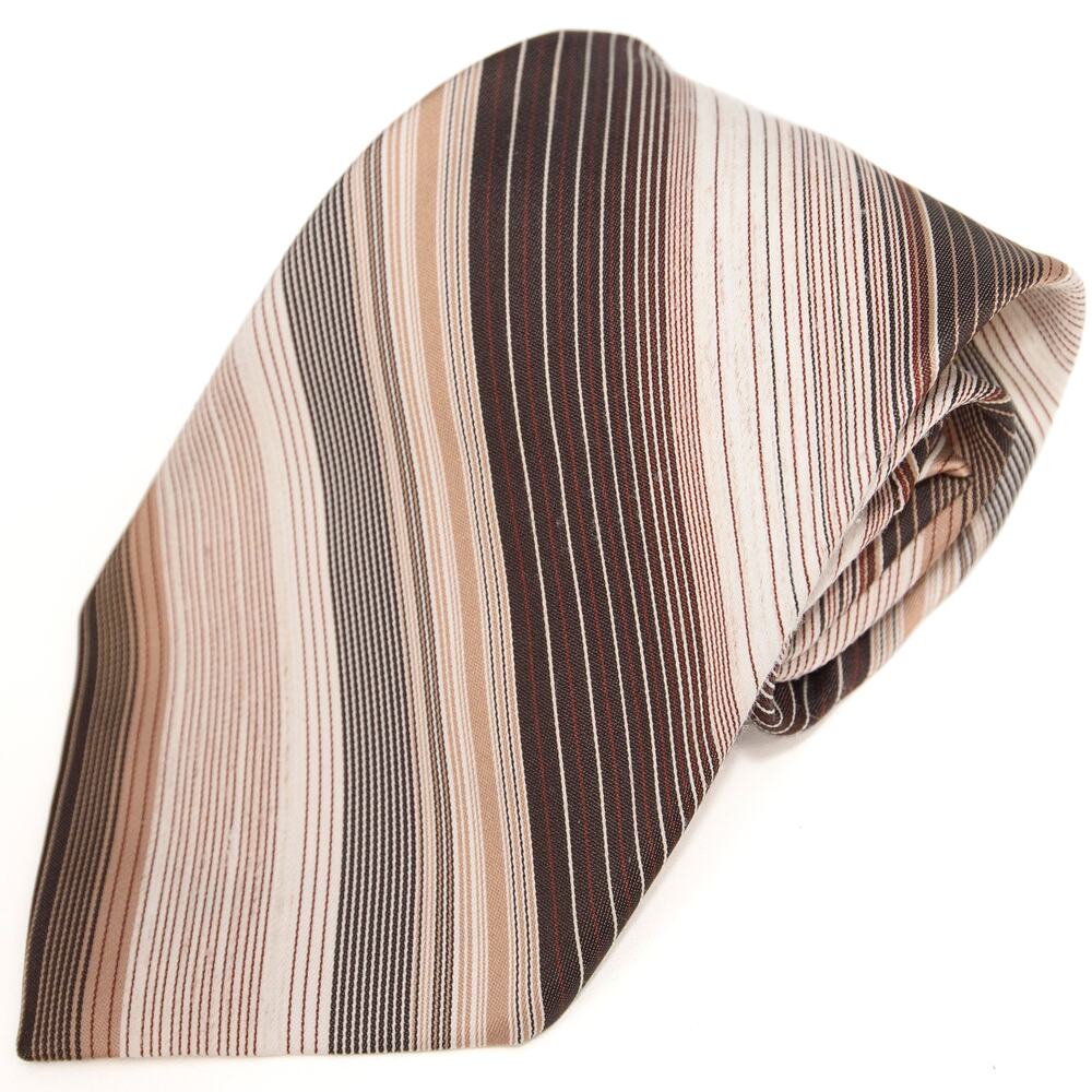 Vintage J. Riggins Tan Brown Striped 60's 70's Polyester Necktie Neck Tie